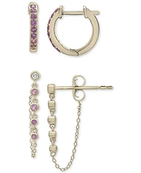 2-Pc. Set Amethyst (1/4 ct. t.w.) Hoop & Pink Amethyst (1/10 ct. t.w.) & Lab-grown White Sapphire (1/20 ct. t.w.) Drop Earrings in 14k Gold-Plated Ste