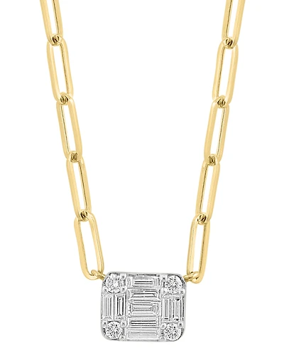Effy Diamond Baguette & Round Cluster Pendant Necklace (3/8 ct. t.w.) in 14k Gold, 16-3/4" + 1-1/4" extender