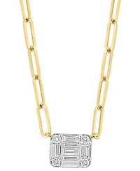 Effy Diamond Baguette & Round Cluster Pendant Necklace (3/8 ct. t.w.) in 14k Gold, 16-3/4" + 1-1/4" extender