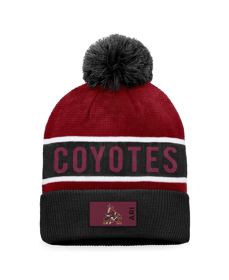 Men's Fanatics Black, Garnet Arizona Coyotes Authentic Pro Rink Cuffed Knit Hat with Pom