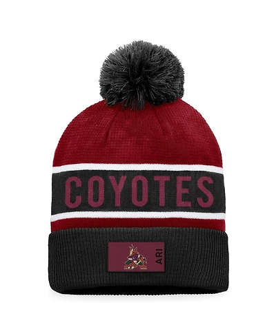 Men's Fanatics Black, Garnet Arizona Coyotes Authentic Pro Rink Cuffed Knit Hat with Pom