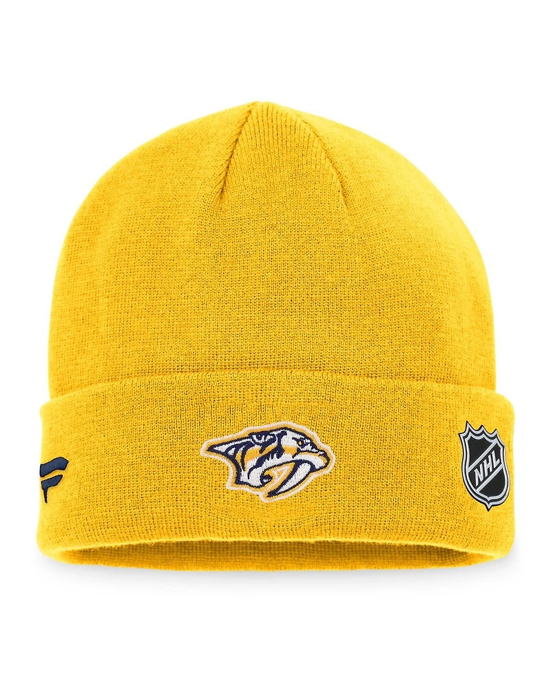 Men's Fanatics Gold Nashville Predators Authentic Pro Rink Cuffed Knit Hat
