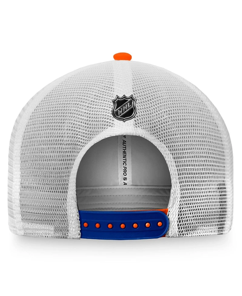 Men's Fanatics Orange, White New York Islanders Authentic Pro Rink Trucker Snapback Hat