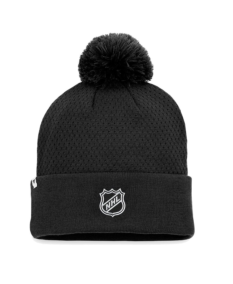 Women's Fanatics Black Dallas Stars Authentic Pro Road Cuffed Knit Hat with Pom