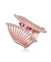 Sterling Silver Rose Gold Plated Red Cubic Zirconia Accent Butterfly Design Setting Ring