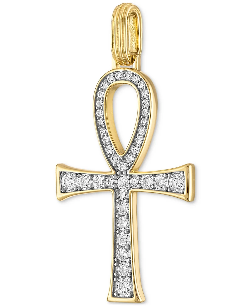 Esquire Men's Jewelry Cubic Zirconia Ankh Pendant in 14k Gold-Plated Sterling Silver, Created for Macy's