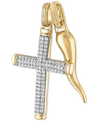 Esquire Men's Jewelry 2-Pc. Set Cubic Zirconia Cross and Horn Pendants in 14k Gold-Plated Sterling Silver, Created for Macy's