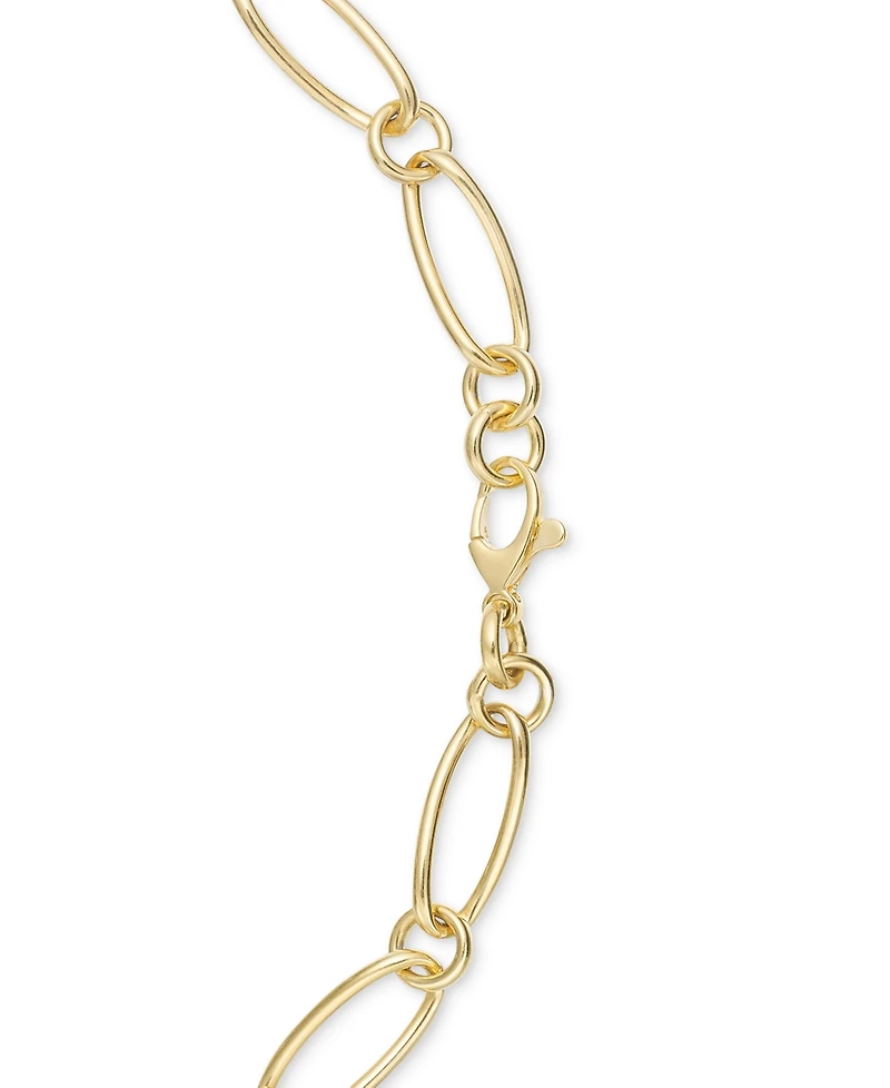 Cultured Freshwater Pearl (9-3/4 x 10-3/4mm) Oval Link 18" Collar Necklace in 14k Gold-Plated Sterling Silver