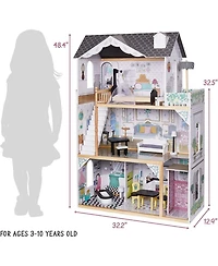 Lil' Jumbl Lil Jumbl Kids Wooden Dollhouse w/Accesories, Large Doll House Toy