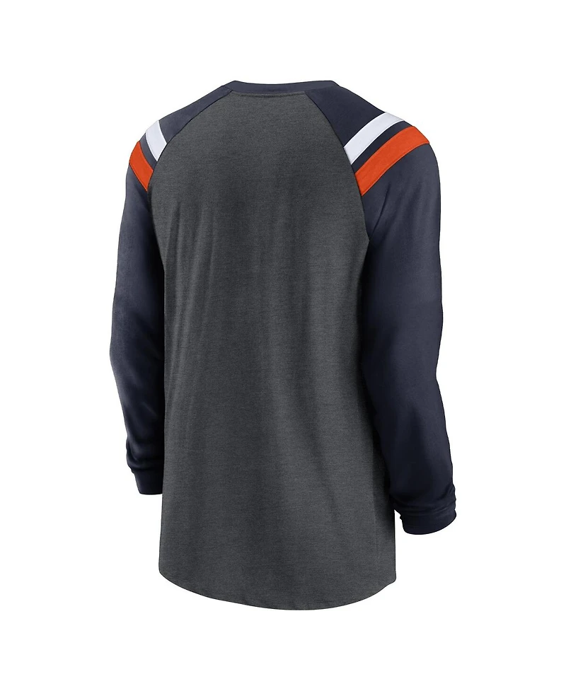 Men's Nike Heathered Charcoal, Navy Chicago Bears Tri-Blend Raglan Athletic Long Sleeve Fashion T-shirt