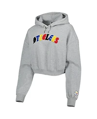 Women's The Wild Collective Gray Pittsburgh Steelers Cropped Pullover Hoodie