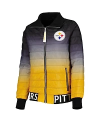 Women's The Wild Collective Black, Gold Pittsburgh Steelers Color Block Full-Zip Puffer Jacket