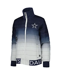 Women's The Wild Collective Navy, Silver Dallas Cowboys Color Block Full-Zip Puffer Jacket
