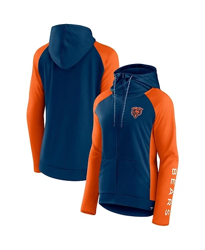 Women's Fanatics Navy, Orange Chicago Bears End Around Raglan Full-Zip Hoodie