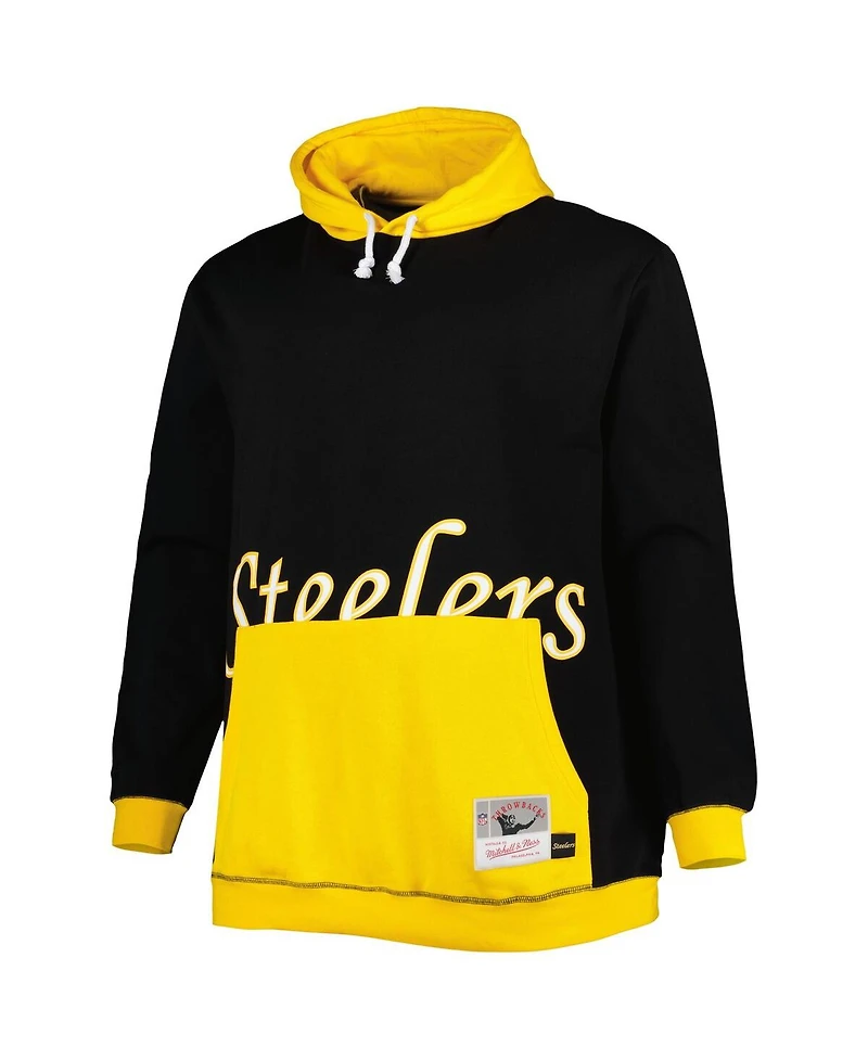 Men's Mitchell & Ness Black and Gold Pittsburgh Steelers Big Tall Face Pullover Hoodie