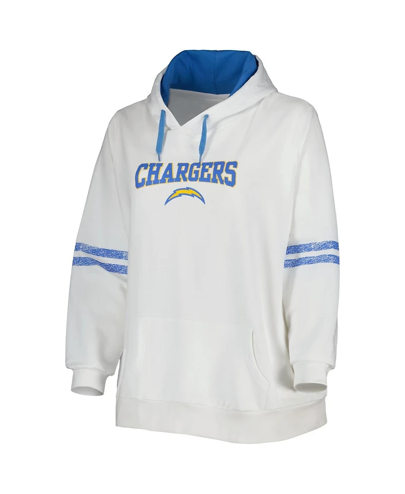 Women's Justin Herbert White, Powder Blue Los Angeles Chargers Plus Size Name and Number Pullover Hoodie