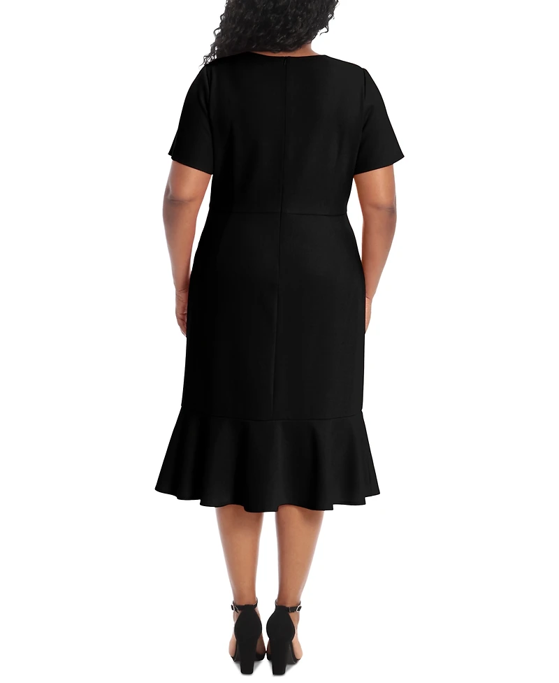 London Times Plus Twist-Front Flounce-Hem Dress