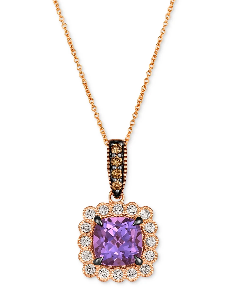 Le Vian Grape Amethyst (2-1/8 ct. t.w.) & Diamond (3/8 ct. t.w.) Halo Pendant Necklace in 14k Rose Gold, 18" + 2" extender