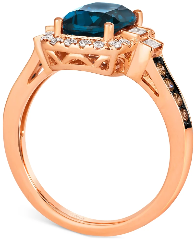 Le Vian Chocolatier Deep Sea Blue Topaz (2-1/4 ct. t.w.) & Diamond (1/2 ct. t.w.) Halo Ring in 14k Rose Gold