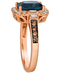 Le Vian Chocolatier Deep Sea Blue Topaz (2-1/4 ct. t.w.) & Diamond (1/2 ct. t.w.) Halo Ring in 14k Rose Gold