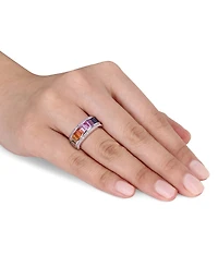 2-Pc. Set Lab-Grown Multi-Sapphire Baguette Ring & Matching Hoop Earrings (8-1/10 ct. t.w.) Sterling Silver