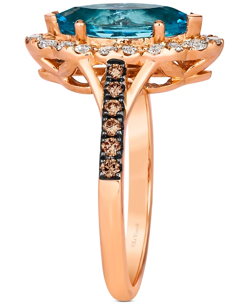 Le Vian Blue Topaz (1-3/4 ct. t.w.) & Diamond (1/2 ct. t.w.) Marquise Halo Ring in 14k Rose Gold