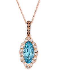 Le Vian Blue Topaz (1-3/4 ct. t.w.) & Diamond (3/8 ct. t.w.) Marquise Halo Pendant Necklace in 14k Rose Gold, 18" + 2" extender
