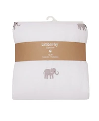 Lambs & Ivy Signature Elephant Creamy White Linen Embroidered Baby Crib Quilt