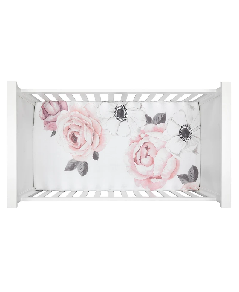 Lambs & Ivy Floral Garden Pink/White Watercolor Cotton Baby Fitted Crib Sheet