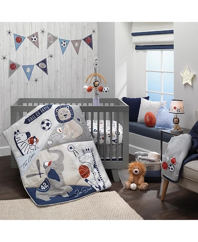 Lambs & Ivy Hall of Fame Sports Animals 5-Piece Crib Bedding Set - Gray/Blue