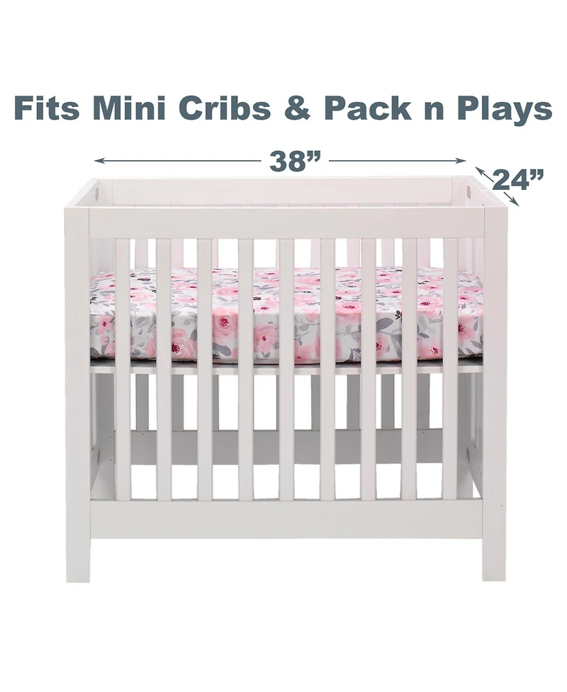 Bedtime Originals Blossom Pink/Gray Watercolor Floral Baby Fitted Mini Crib Sheet