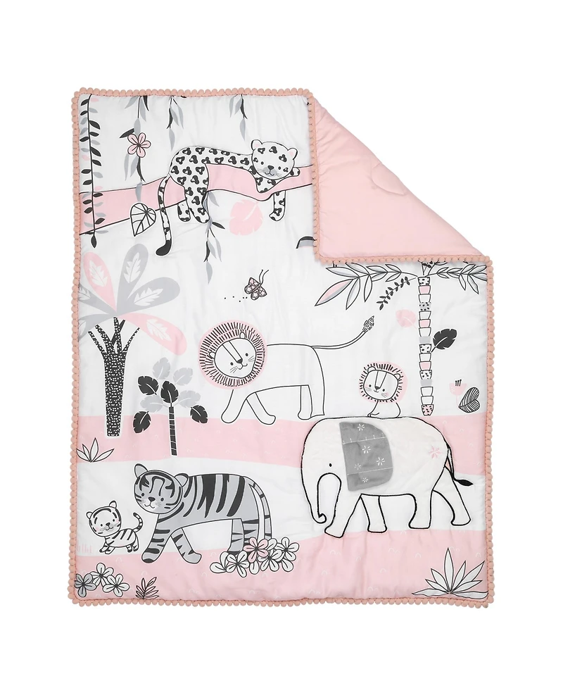 Lambs & Ivy Happy Jungle Pink/White Safari Nursery 5-Piece Crib Bedding Set