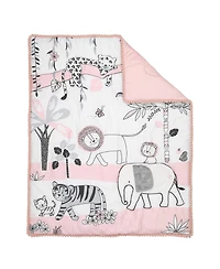 Lambs & Ivy Happy Jungle Pink/White Safari Nursery 5-Piece Crib Bedding Set