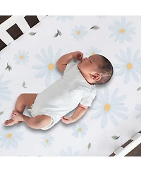 Lambs & Ivy Sweet Daisy 100% Cotton White/Blue Floral Baby Fitted Crib Sheet