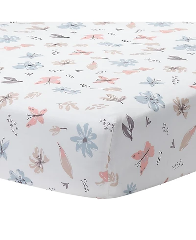Lambs & Ivy Baby Blooms Watercolor Floral/Butterfly Cotton Fitted Crib Sheet
