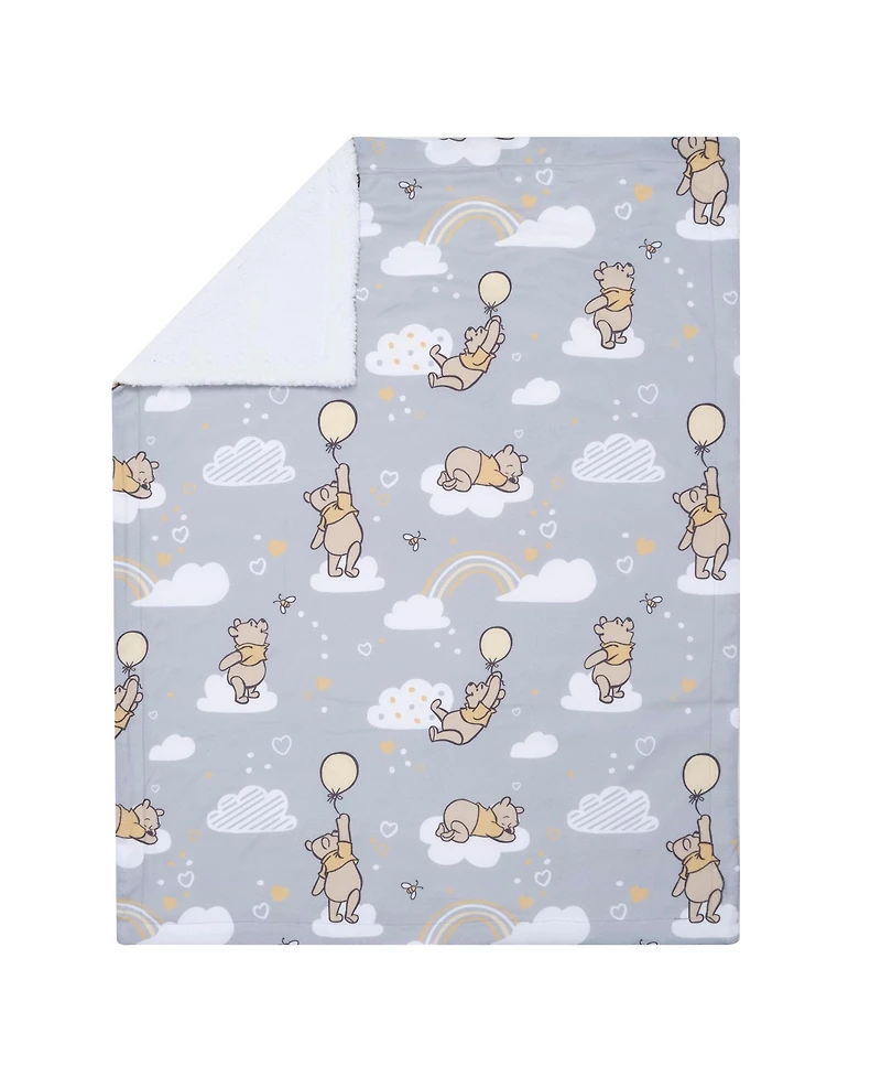 Lambs & Ivy Baby Disney Hunny Bear Winnie the Pooh Gray Soft Faux Shearling Blanket