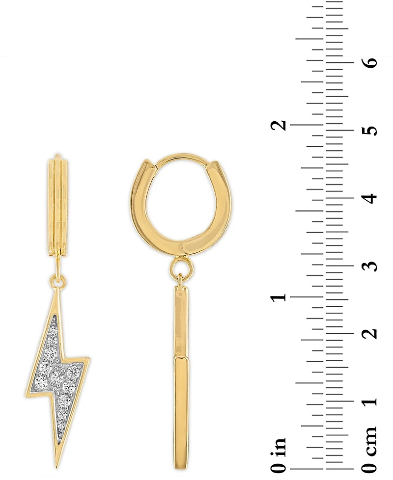 Esquire Men's Jewelry Cubic Zirconia Lightning Bolt Drop Earrings in 14k Gold-Plated Sterling Silver, Created for Macy's