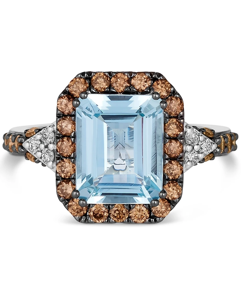 Le Vian Couture Sea Blue Aquamarine (2-1/2 ct. t.w.), Chocolate Diamonds (5/8 ct. t.w.) & Nude Diamonds (1/10 ct. t.w.) Square Halo Ring in Platinum