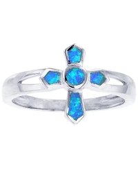 Lab-Grown Opal Inlay Cross Ring Sterling Silver
