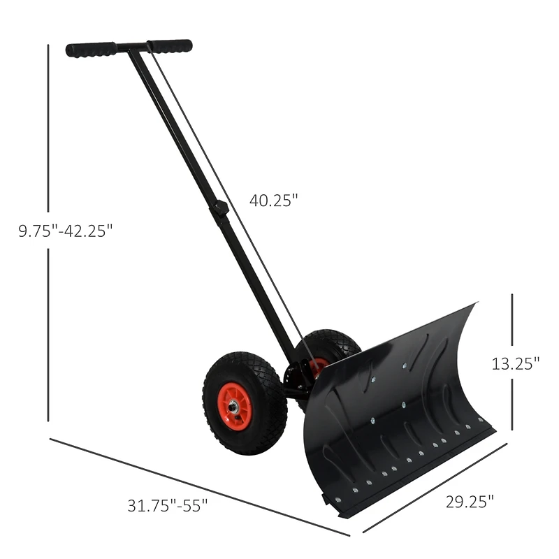 Outsunny Snow Shovel, Rolling Pusher with 29" Blade, Wheels & Tilt,