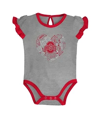 Girls Newborn and Infant Scarlet, Heather Gray Ohio State Buckeyes Too Much Love Two-Piece Bodysuit Set