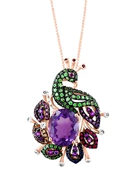 Lali Jewels Multi-Gemstone (4-1/3 ct. t.w.) Peacock Pendant Necklace in 14k Rose Gold, 16" + 2" extender