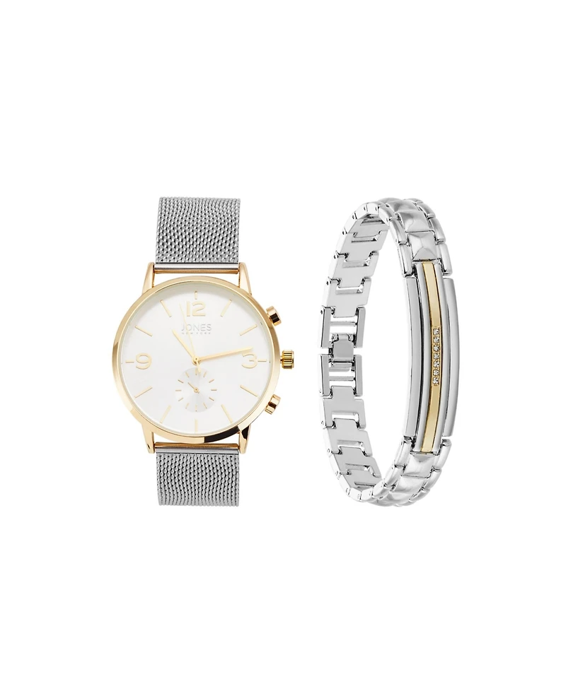 Jones New York Men's Analog Silver-Tone Metal Alloy Bracelet Watch, 42mm and Bracelet Set