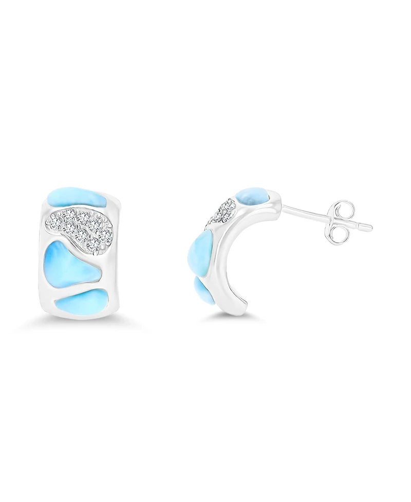 Macy's Larimar and Cubic Zirconia Accent Mosaic Half Hoop Earrings in Sterling Silver