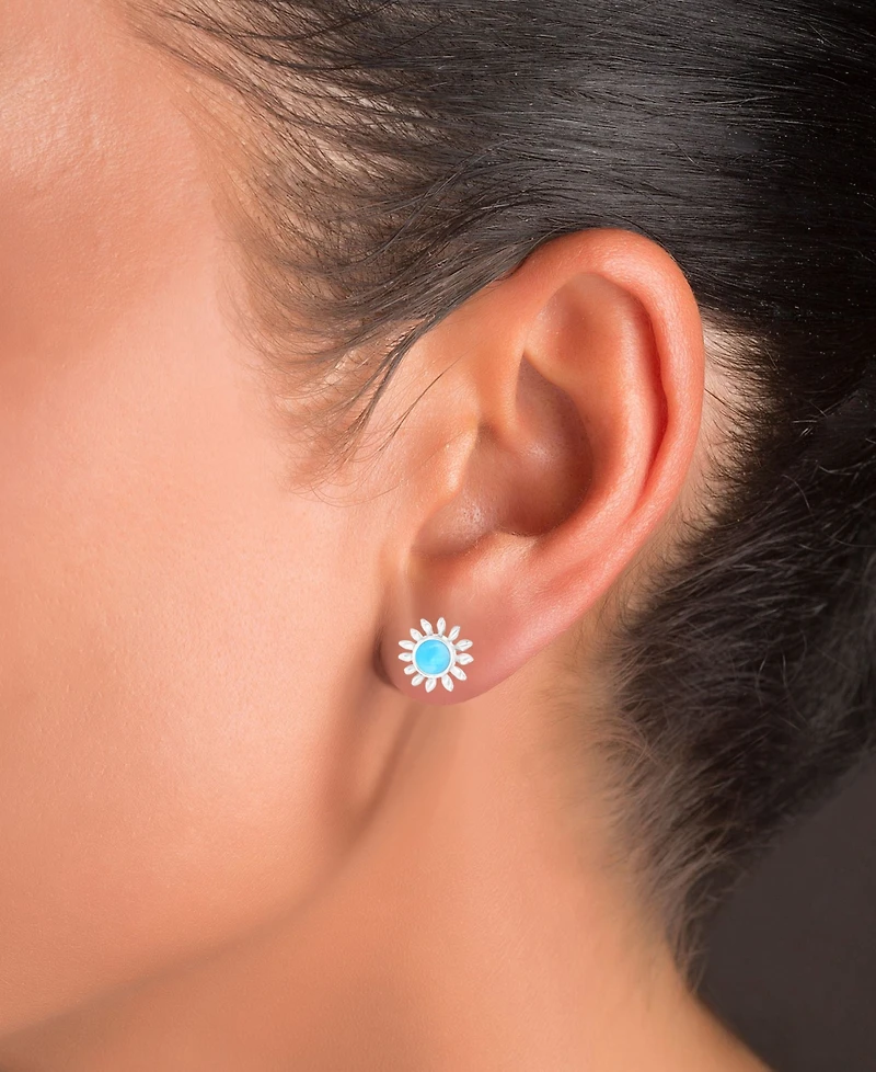 Macy's Larimar Sunflower Stud Earrings in Sterling Silver