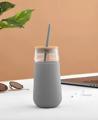 JoyJolt Glass Tumbler with 1 Straws Non Slip Silicone Sleeve Set, 20oz