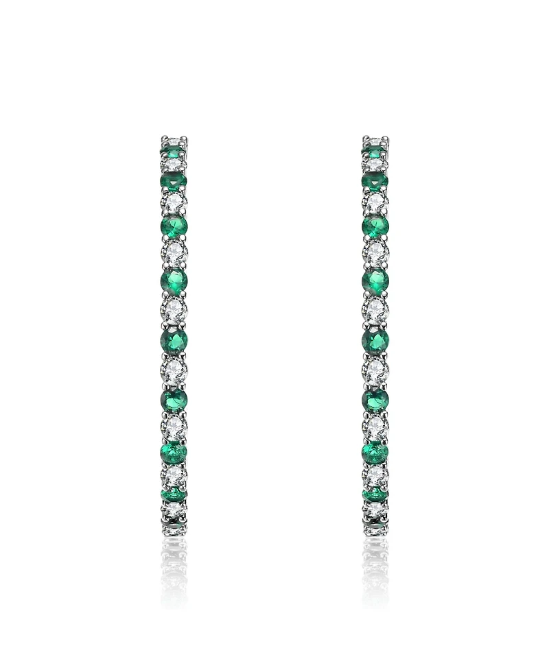 Rhodium Plated Cubic Zirconia Hoop Earrings