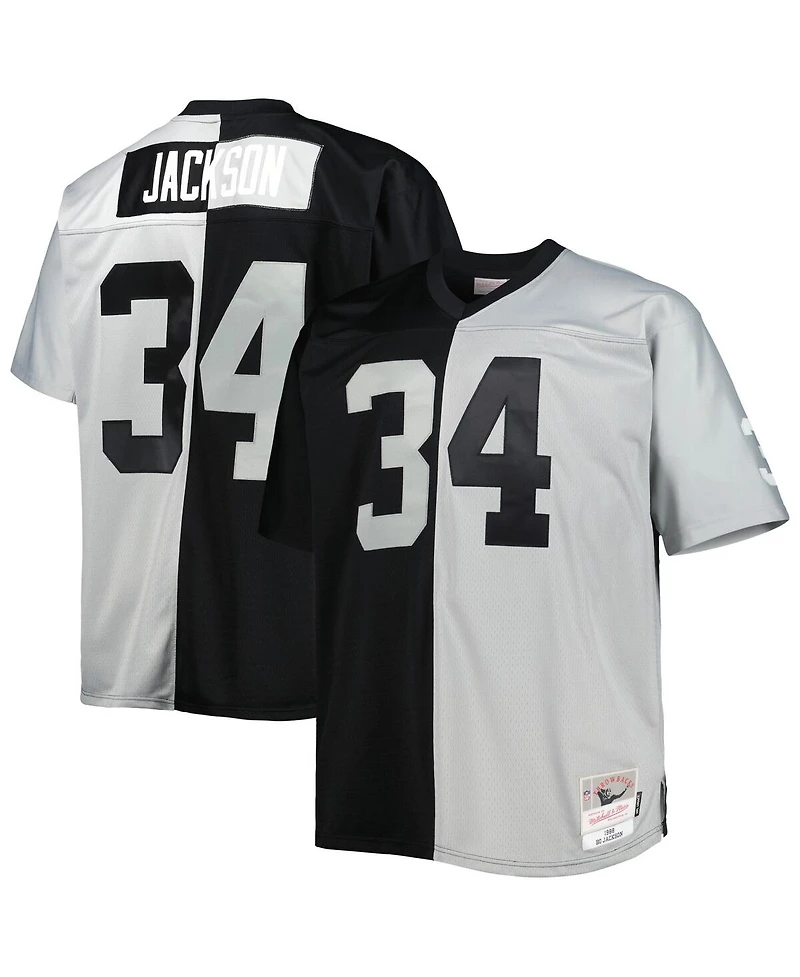 Men's Mitchell & Ness Bo Jackson Black, Silver Las Vegas Raiders Big and Tall Split Legacy Retired Player Replica Jersey