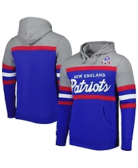 Men's Mitchell & Ness Royal, Heathered Gray New England Patriots Head Coach Pullover Hoodie
