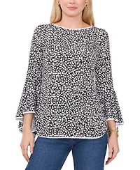 Sam & Jess Women's Printed Crewneck 3/4-Bell-Sleeve Blouse